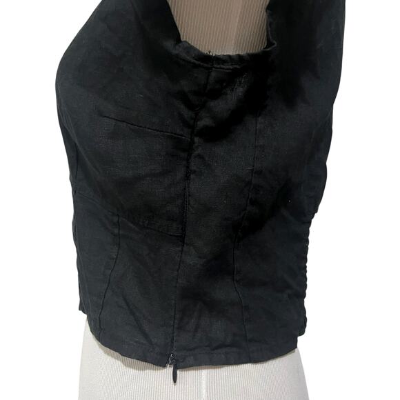 House of Harlow 1960 Linen Top Black Square Neck Short Sleeve Women’s Medium - Picture 5 of 9